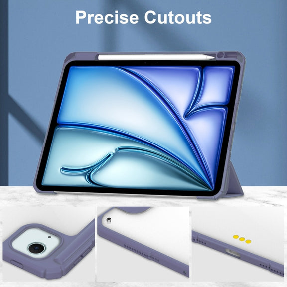 For iPad Air 13 2025 / 2024 Pure Color 3-fold Clear TPU Smart Leather Tablet Case(Lavender)