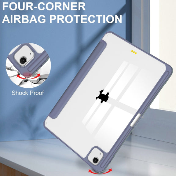 For iPad Air 13 2025 / 2024 Pure Color 3-fold Clear TPU Smart Leather Tablet Case(Lavender)