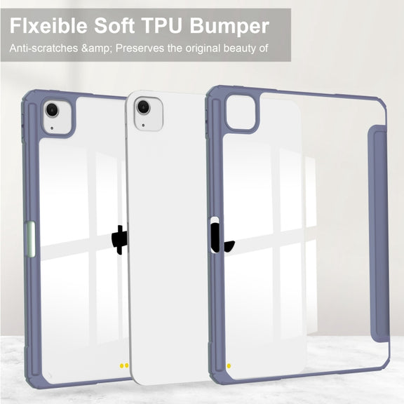 For iPad Air 13 2025 / 2024 Pure Color 3-fold Clear TPU Smart Leather Tablet Case(Lavender)