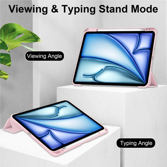 For iPad Air 13 2025 / 2024 Pure Color 3-fold Clear TPU Smart Leather Tablet Case(Pink)