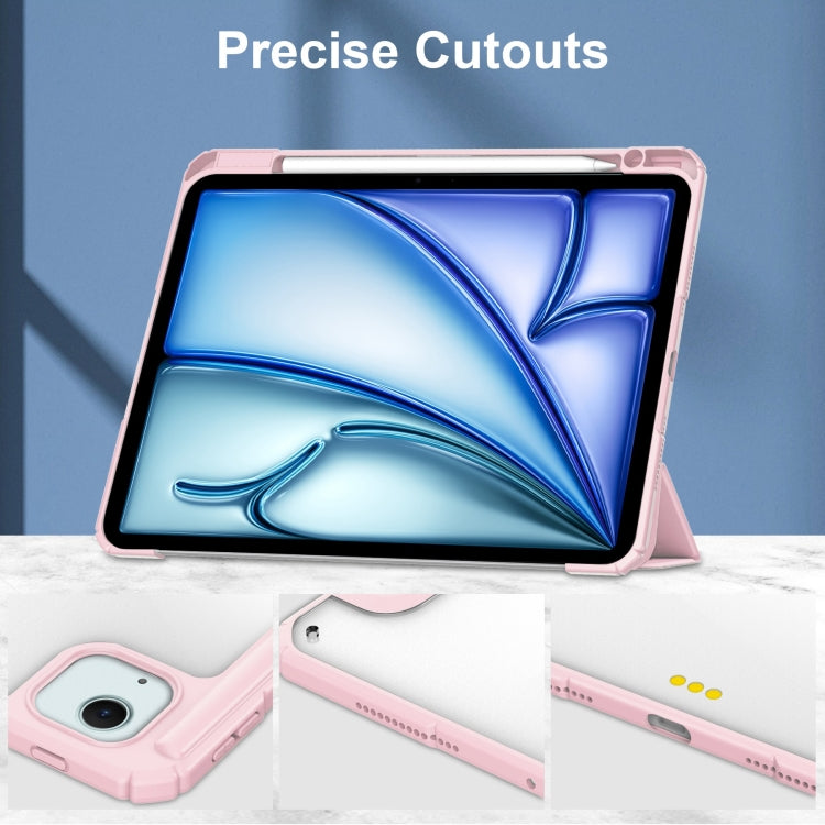 For iPad Air 13 2025 / 2024 Pure Color 3-fold Clear TPU Smart Leather Tablet Case(Pink) - iPad Air 13 2025 / 2024 Cases by PMC TechLife | Online Shopping South Africa | PMC TechLife | Buy Now Pay Later Mobicred