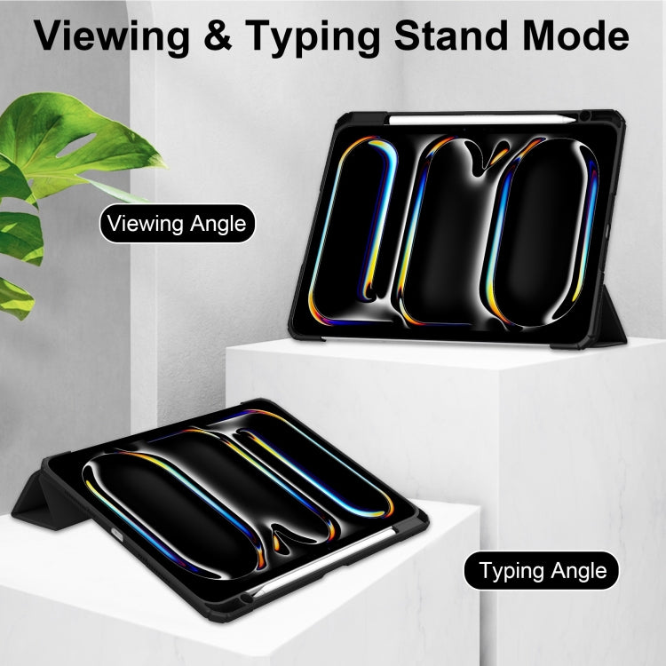 For iPad Pro 11 2024 Pure Color 3-fold Clear TPU Smart Leather Tablet Case(Black) - iPad Pro 11 2024 Cases by PMC TechLife | Online Shopping South Africa | PMC TechLife | Buy Now Pay Later Mobicred