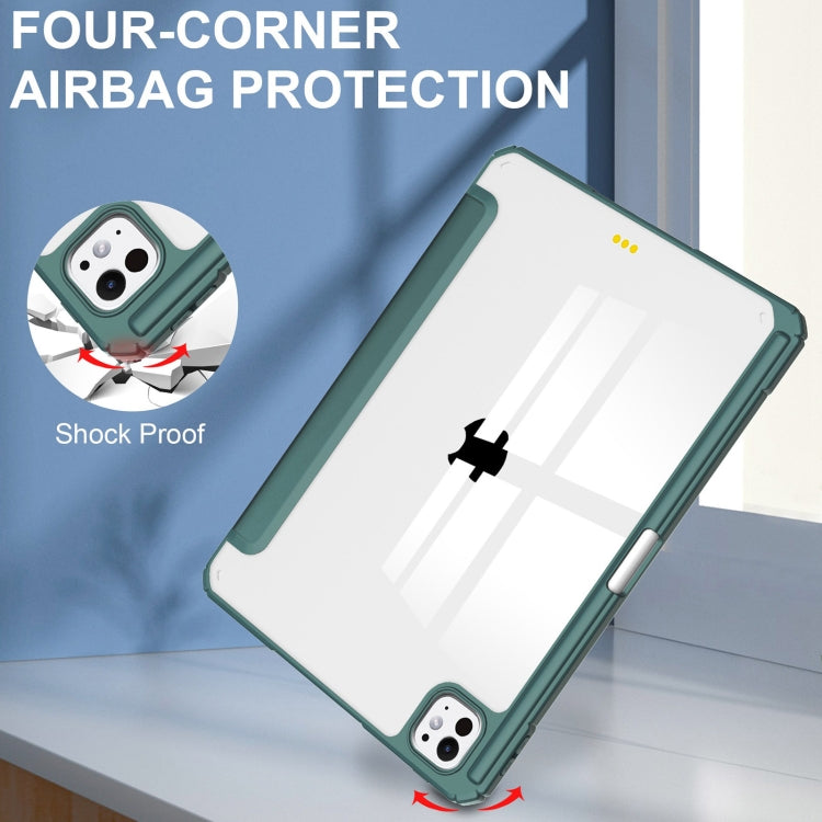 For iPad Pro 11 2024 Pure Color 3-fold Clear TPU Smart Leather Tablet Case(Dark Green) - iPad Pro 11 2024 Cases by PMC TechLife | Online Shopping South Africa | PMC TechLife | Buy Now Pay Later Mobicred