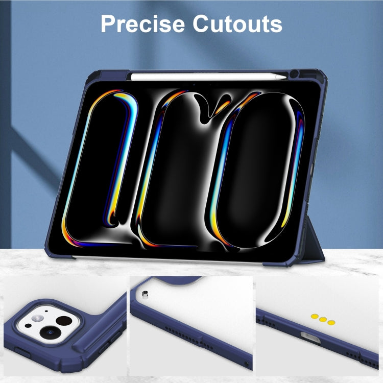 For iPad Pro 11 2024 Pure Color 3-fold Clear TPU Smart Leather Tablet Case(Dark Blue) - iPad Pro 11 2024 Cases by PMC TechLife | Online Shopping South Africa | PMC TechLife | Buy Now Pay Later Mobicred