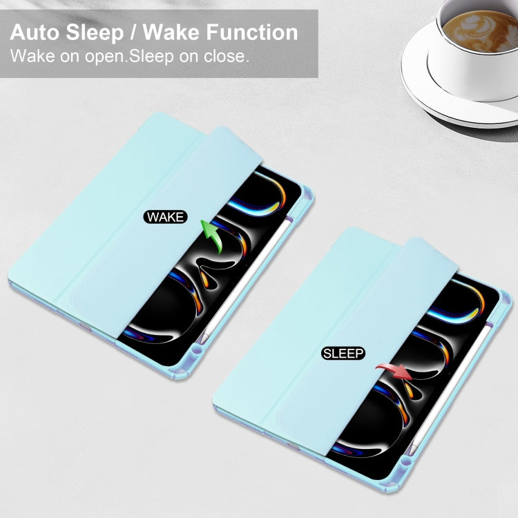 For iPad Pro 11 2024 Pure Color 3-fold Clear TPU Smart Leather Tablet Case(Sky Blue) - iPad Pro 11 2024 Cases by PMC TechLife | Online Shopping South Africa | PMC TechLife | Buy Now Pay Later Mobicred