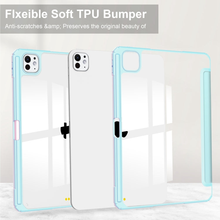 For iPad Pro 11 2024 Pure Color 3-fold Clear TPU Smart Leather Tablet Case(Sky Blue) - iPad Pro 11 2024 Cases by PMC TechLife | Online Shopping South Africa | PMC TechLife | Buy Now Pay Later Mobicred
