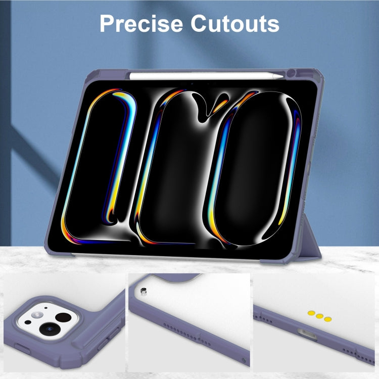 For iPad Pro 11 2024 Pure Color 3-fold Clear TPU Smart Leather Tablet Case(Lavender) - iPad Pro 11 2024 Cases by PMC TechLife | Online Shopping South Africa | PMC TechLife | Buy Now Pay Later Mobicred