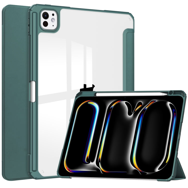 For iPad Pro 13 2024 Pure Color 3-fold Clear TPU Smart Leather Tablet Case(Dark Green) - iPad Pro 13 2024 Cases by PMC TechLife | Online Shopping South Africa | PMC TechLife | Buy Now Pay Later Mobicred