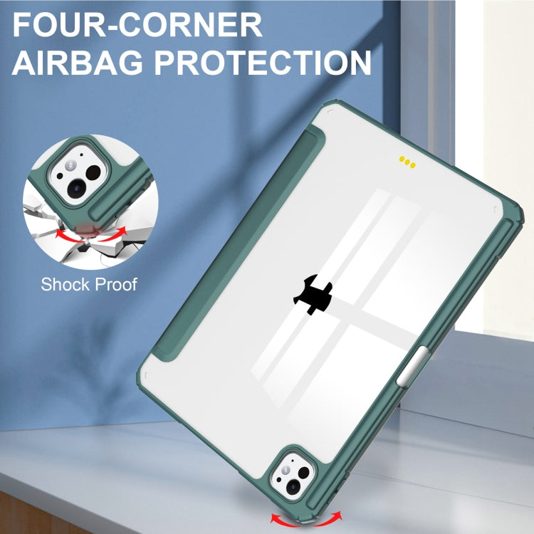 For iPad Pro 13 2024 Pure Color 3-fold Clear TPU Smart Leather Tablet Case(Dark Green) - iPad Pro 13 2024 Cases by PMC TechLife | Online Shopping South Africa | PMC TechLife | Buy Now Pay Later Mobicred