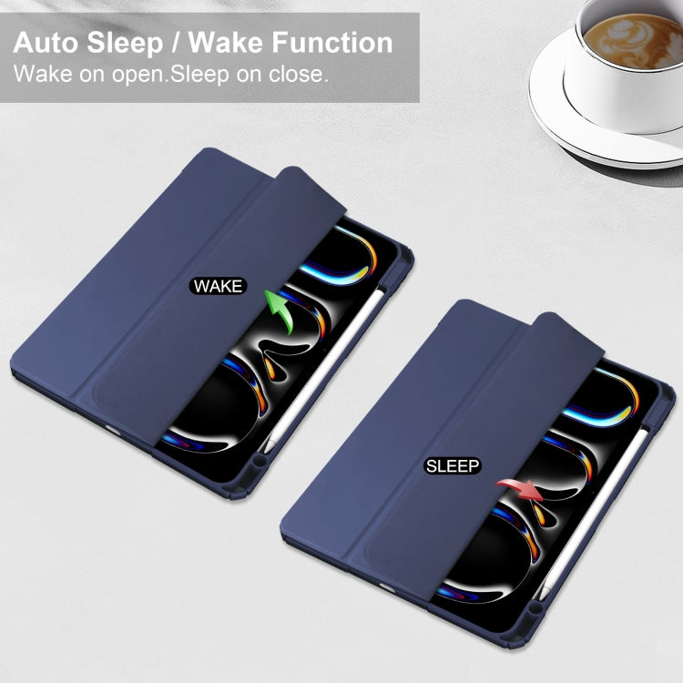 For iPad Pro 13 2024 Pure Color 3-fold Clear TPU Smart Leather Tablet Case(Dark Blue) - iPad Pro 13 2024 Cases by PMC TechLife | Online Shopping South Africa | PMC TechLife | Buy Now Pay Later Mobicred