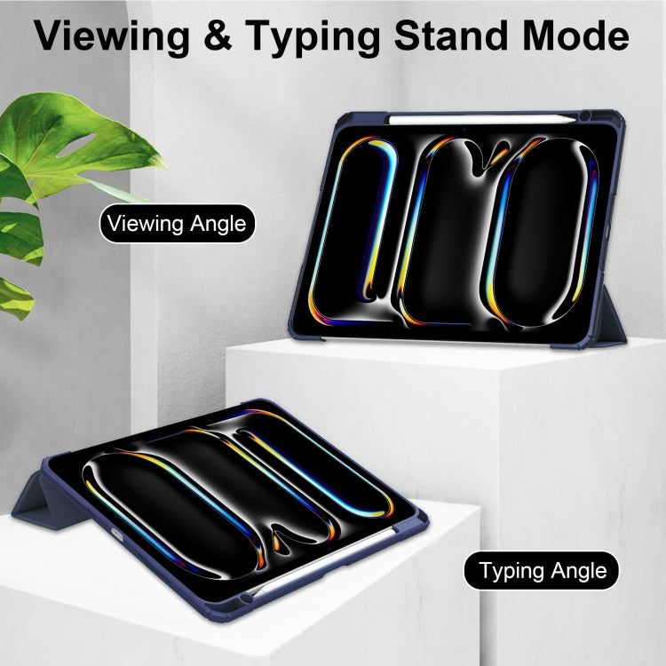 For iPad Pro 13 2024 Pure Color 3-fold Clear TPU Smart Leather Tablet Case(Dark Blue) - iPad Pro 13 2024 Cases by PMC TechLife | Online Shopping South Africa | PMC TechLife | Buy Now Pay Later Mobicred