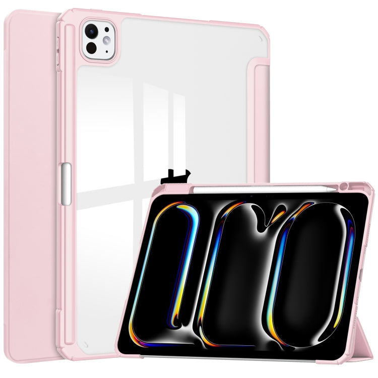 For iPad Pro 13 2024 Pure Color 3-fold Clear TPU Smart Leather Tablet Case(Pink) - iPad Pro 13 2024 Cases by PMC TechLife | Online Shopping South Africa | PMC TechLife | Buy Now Pay Later Mobicred