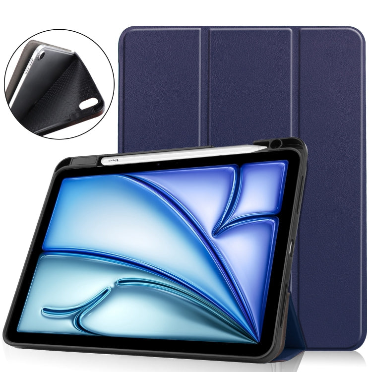 For iPad Air 11 2024 Custer TPU Pure Color 3-Fold Holder Smart Leather Tablet Case(Dark Blue) - iPad Air 11 2024 Cases by PMC TechLife | Online Shopping South Africa | PMC TechLife | Buy Now Pay Later Mobicred