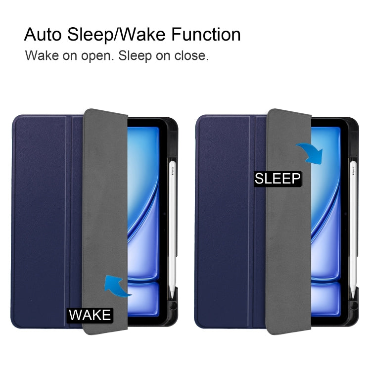 For iPad Air 11 2024 Custer TPU Pure Color 3-Fold Holder Smart Leather Tablet Case(Dark Blue) - iPad Air 11 2024 Cases by PMC TechLife | Online Shopping South Africa | PMC TechLife | Buy Now Pay Later Mobicred