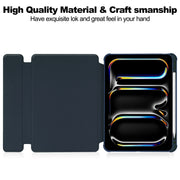 For iPad Pro 11 2024 Transparent Rotation Smart Leather Tablet Case with Keyboard(Dark Blue)