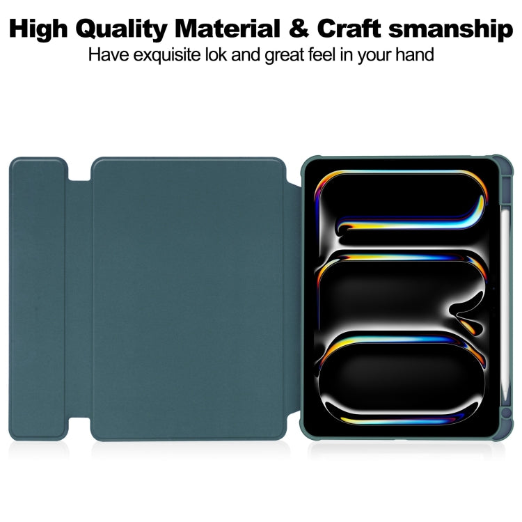 For iPad Pro 13 2024 Transparent Rotation Smart Leather Tablet Case with Keyboard(Dark Green)