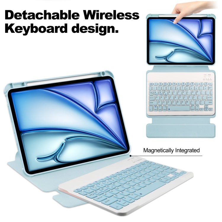 For iPad Air 13 2024 Transparent Rotation Smart Leather Tablet Case with Keyboard(Sky Blue)