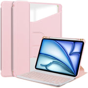 For iPad Air 13 2025 / 2024 Transparent Rotation Smart Leather Tablet Case with Keyboard(Pink)