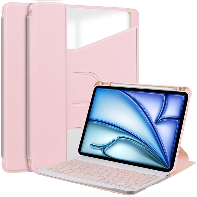 For iPad Air 13 2025 / 2024 Transparent Rotation Smart Leather Tablet Case with Keyboard(Pink)
