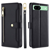For Google Pixel 8a Sheep Texture Cross-body Zipper Wallet Leather Phone Case(Black)