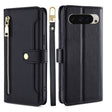 For Google Pixel 9 Sheep Texture Cross-body Zipper Wallet Leather Phone Case(Black) - Google Cases by PMC TechLife | Online Shopping South Africa | PMC TechLife | Buy Now Pay Later Mobicred