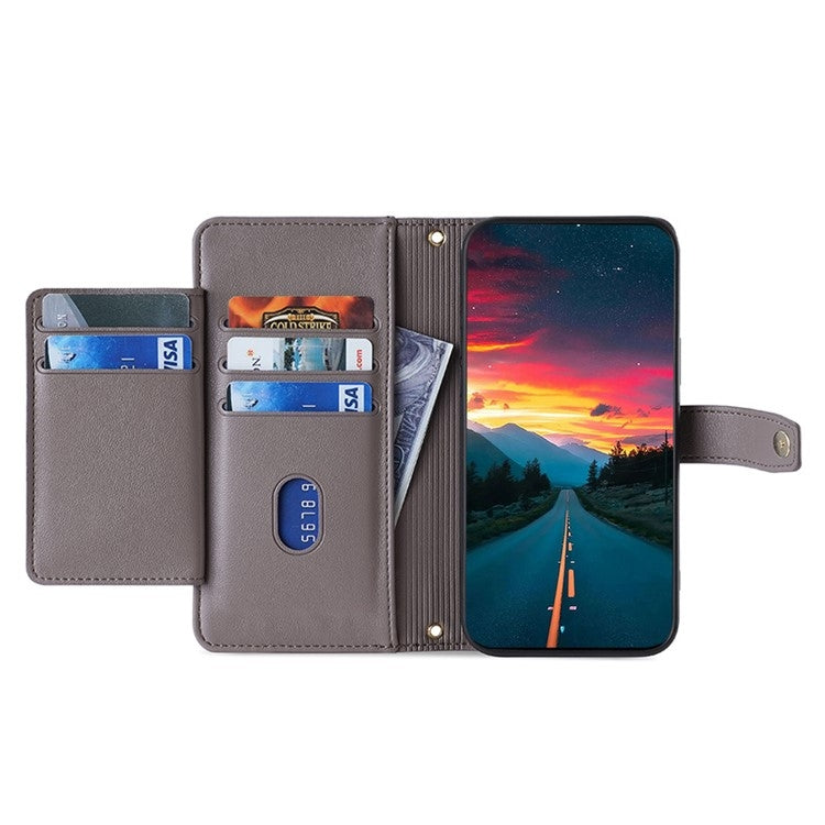 For Google Pixel 9 Sheep Texture Cross-body Zipper Wallet Leather Phone Case(Grey)