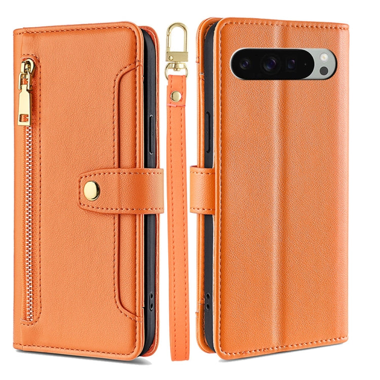 For Google Pixel 9 Pro XL Sheep Texture Cross-body Zipper Wallet Leather Phone Case(Orange) - Google Cases by PMC TechLife | Online Shopping South Africa | PMC TechLife | Buy Now Pay Later Mobicred