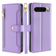 For Google Pixel 9 Pro XL Sheep Texture Cross-body Zipper Wallet Leather Phone Case(Purple)