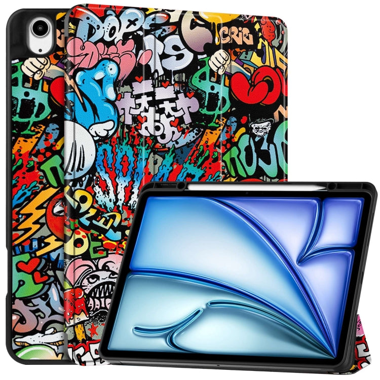 For iPad Air 13 2024 Custer Painted 3-Fold Holder Smart Leather Tablet Case with Pen Tray(Graffiti) - iPad Air 13 2024 Cases by PMC TechLife | Online Shopping South Africa | PMC TechLife | Buy Now Pay Later Mobicred