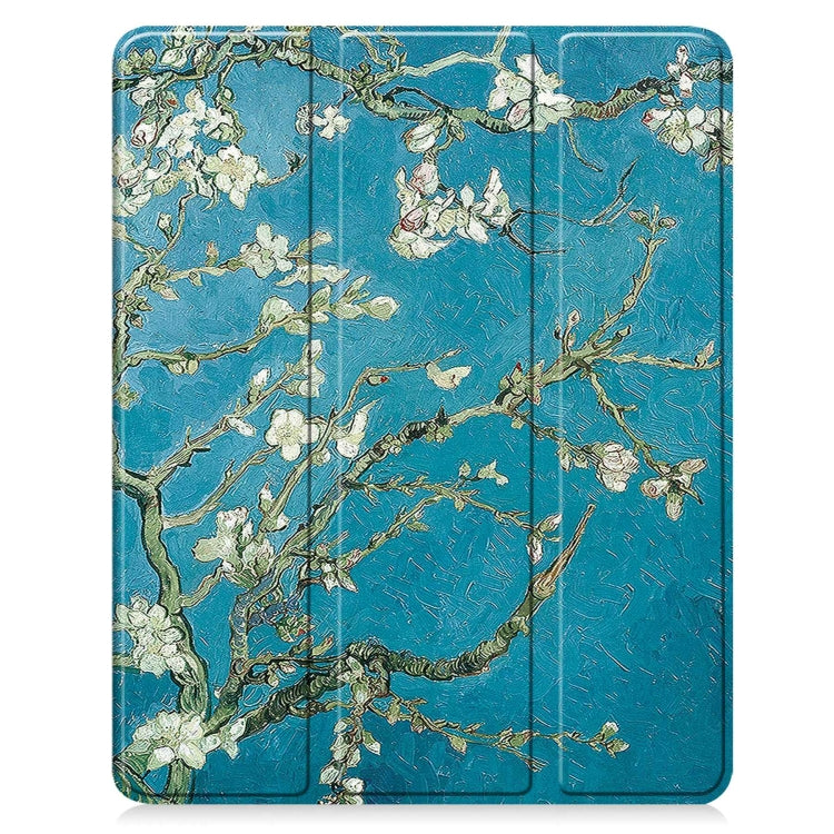 For iPad Air 13 2024 / 2025 Custer Painted 3-Fold Holder Smart Leather Tablet Case with Pen Tray(Apricot Flower) - iPad Air 13 2025 / 2024 Cases by PMC TechLife | Online Shopping South Africa | PMC TechLife | Buy Now Pay Later Mobicred