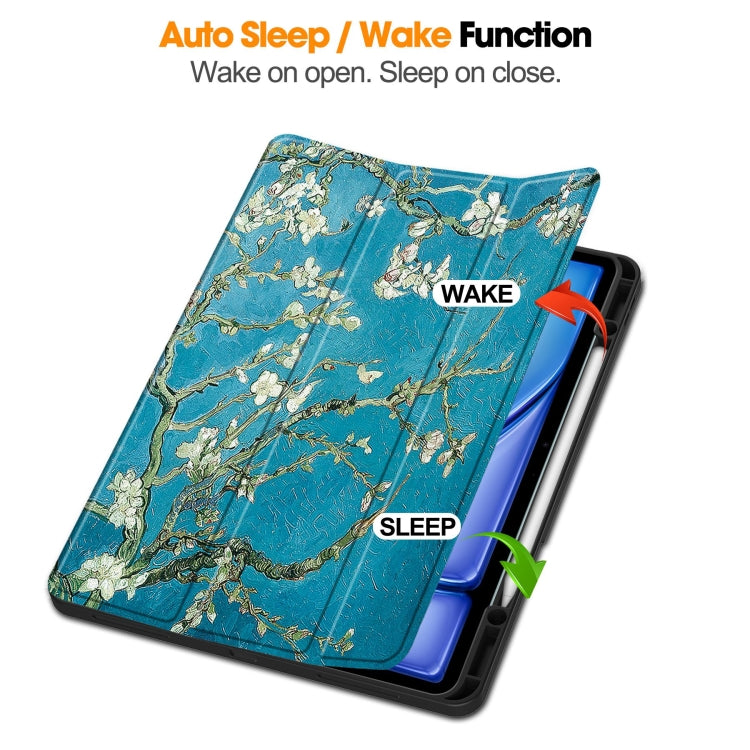 For iPad Air 13 2024 / 2025 Custer Painted 3-Fold Holder Smart Leather Tablet Case with Pen Tray(Apricot Flower) - iPad Air 13 2025 / 2024 Cases by PMC TechLife | Online Shopping South Africa | PMC TechLife | Buy Now Pay Later Mobicred