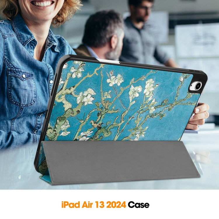 For iPad Air 13 2024 / 2025 Custer Painted 3-Fold Holder Smart Leather Tablet Case with Pen Tray(Apricot Flower) - iPad Air 13 2025 / 2024 Cases by PMC TechLife | Online Shopping South Africa | PMC TechLife | Buy Now Pay Later Mobicred