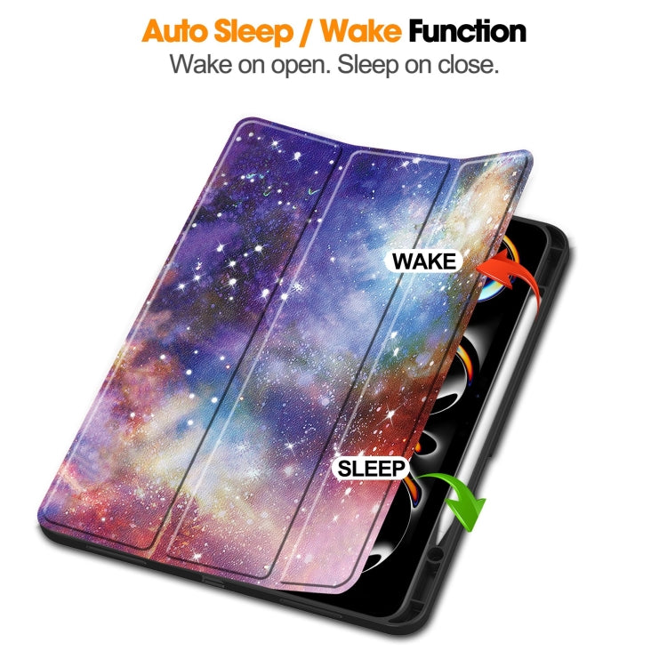 For iPad Pro 13 2024 Custer Painted 3-Fold Holder Smart Leather Tablet Case with Pen Tray(Milky Way Nebula) - iPad Pro 13 2024 Cases by PMC TechLife | Online Shopping South Africa | PMC TechLife | Buy Now Pay Later Mobicred