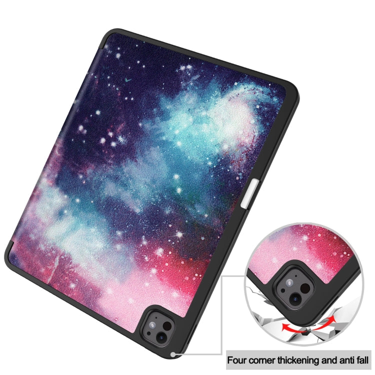 For iPad Pro 13 2024 Custer Painted 3-Fold Holder Smart Leather Tablet Case with Pen Tray(Milky Way Nebula) - iPad Pro 13 2024 Cases by PMC TechLife | Online Shopping South Africa | PMC TechLife | Buy Now Pay Later Mobicred