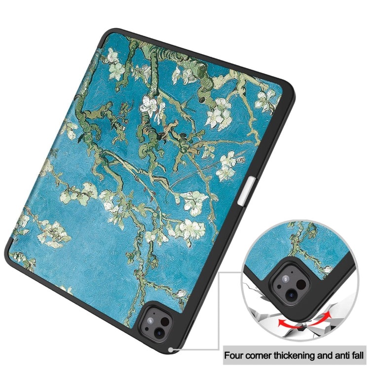 For iPad Pro 13 2024 Custer Painted 3-Fold Holder Smart Leather Tablet Case with Pen Tray(Apricot Flower) - iPad Pro 13 2024 Cases by PMC TechLife | Online Shopping South Africa | PMC TechLife | Buy Now Pay Later Mobicred
