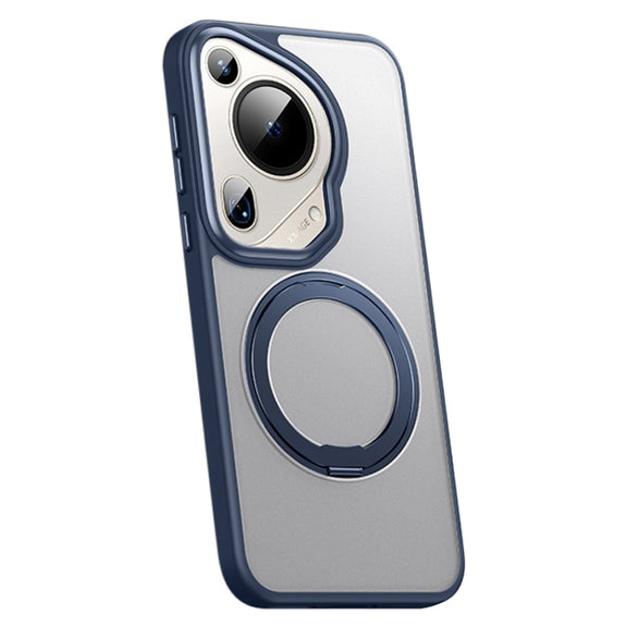 For Huawei Pura 70 Ultra Frosted 360 Rotating Holder Magnetic Full Coverage Shockproof Phone Case(Blue)