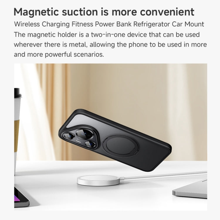 For Huawei Pura 70 Ultra Frosted 360 Rotating Holder Magnetic Full Coverage Shockproof Phone Case(Grey)