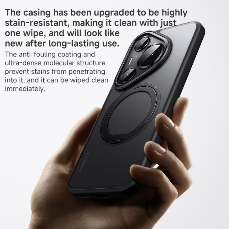 For Huawei Pura 70 Frosted 360 Rotating Holder Magnetic Full Coverage Shockproof Phone Case(Transparent)