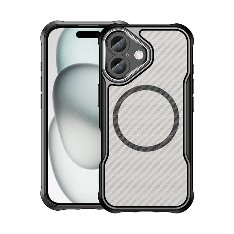 For iPhone 16 Carbon Fiber Texture MagSafe Translucent Phone Case(Black) - iPhone 16 Cases by PMC TechLife | Online Shopping South Africa | PMC TechLife | Buy Now Pay Later Mobicred