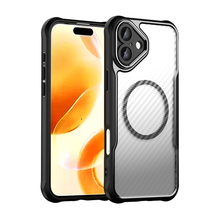 For iPhone 16 Plus Carbon Fiber Texture MagSafe Translucent Phone Case(Black)