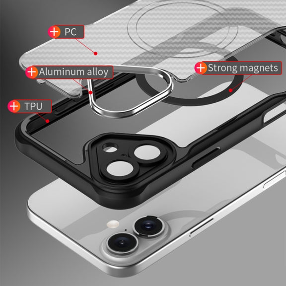 For iPhone 16 Plus Carbon Fiber Texture MagSafe Translucent Phone Case(Black)