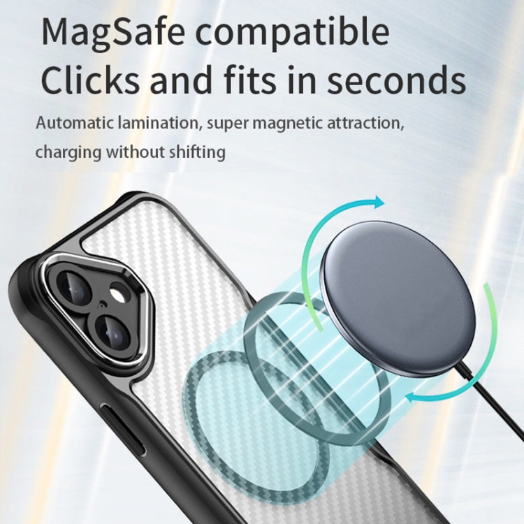 For iPhone 16 Plus Carbon Fiber Texture MagSafe Translucent Phone Case(Black)