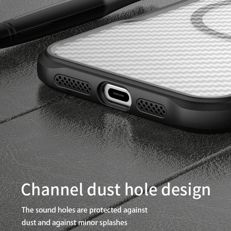 For iPhone 16 Plus Carbon Fiber Texture MagSafe Translucent Phone Case(Black)