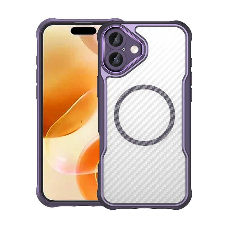 For iPhone 16 Plus Carbon Fiber Texture MagSafe Translucent Phone Case(Purple) - iPhone 16 Plus Cases by PMC TechLife | Online Shopping South Africa | PMC TechLife | Buy Now Pay Later Mobicred