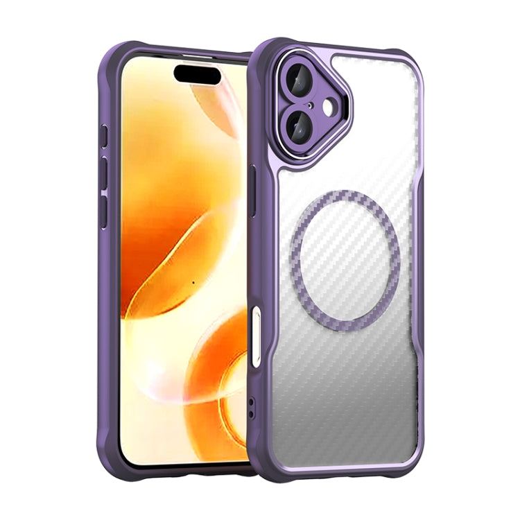 For iPhone 16 Plus Carbon Fiber Texture MagSafe Translucent Phone Case(Purple) - iPhone 16 Plus Cases by PMC TechLife | Online Shopping South Africa | PMC TechLife | Buy Now Pay Later Mobicred