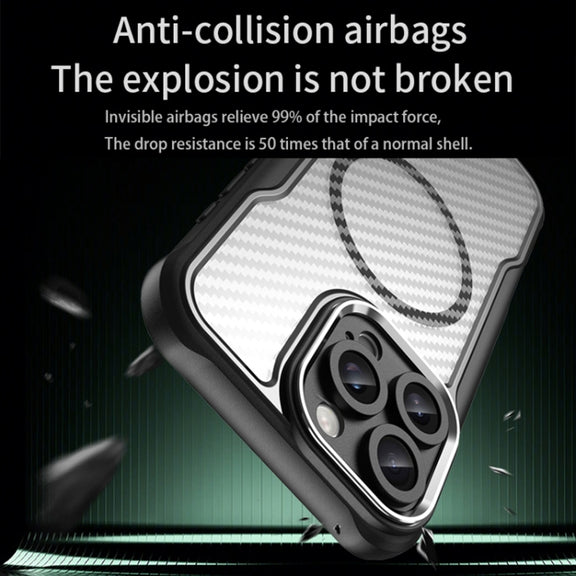 For iPhone 16 Pro Max Carbon Fiber Texture MagSafe Translucent Phone Case(Black)