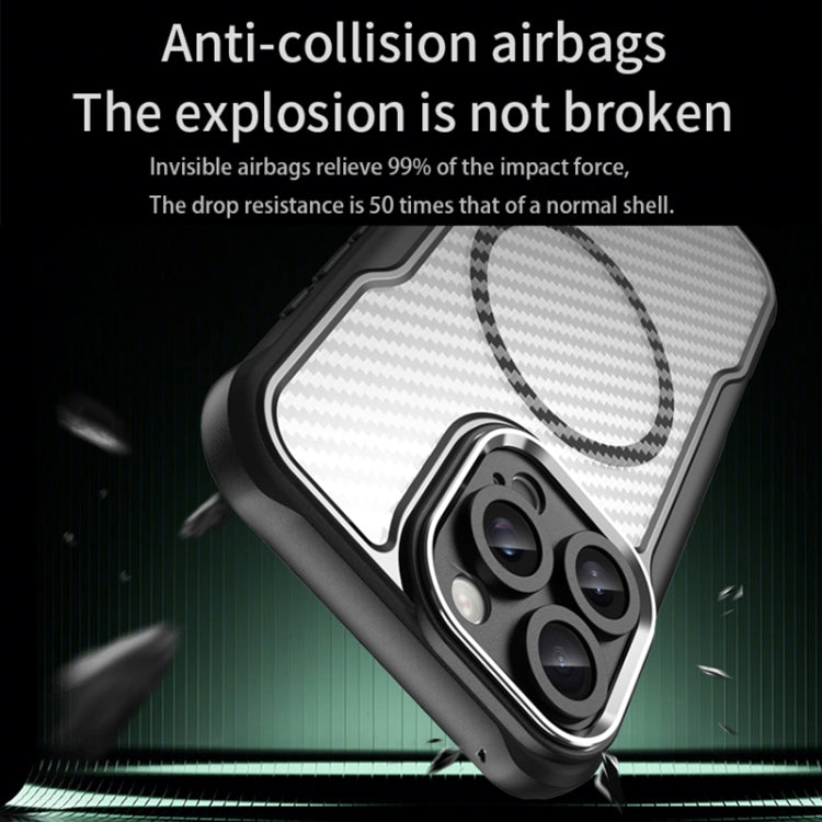 For iPhone 16 Pro Max Carbon Fiber Texture MagSafe Translucent Phone Case(Black)