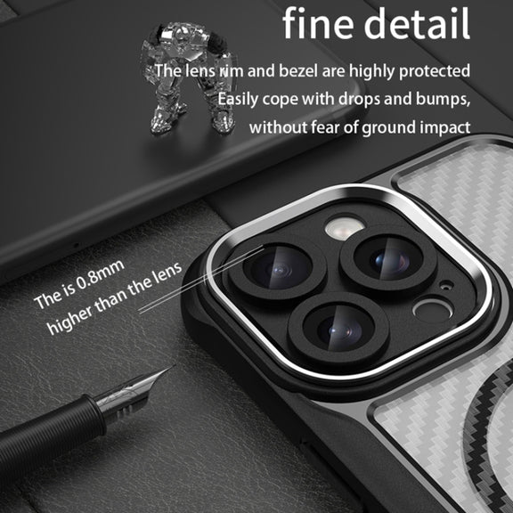 For iPhone 16 Pro Max Carbon Fiber Texture MagSafe Translucent Phone Case(Black)