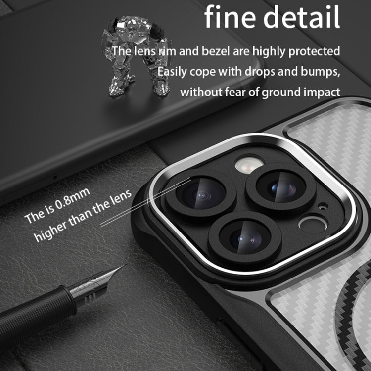 For iPhone 16 Pro Max Carbon Fiber Texture MagSafe Translucent Phone Case(Black)