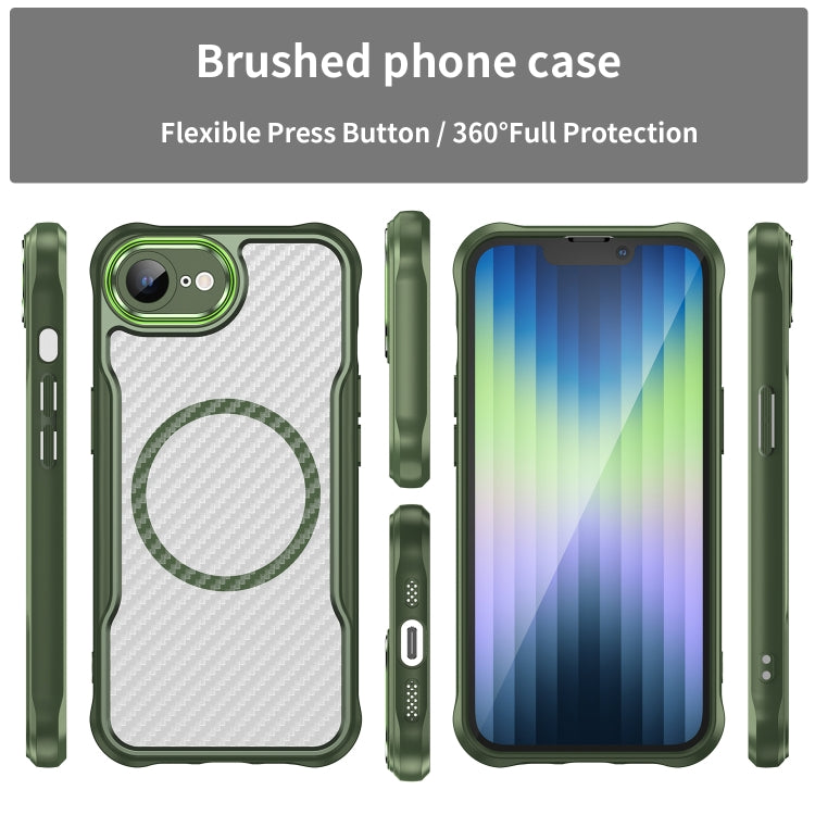 For iPhone 16e Carbon Fiber Texture MagSafe Translucent Phone Case(Green) - iPhone 16e Cases by PMC TechLife | Online Shopping South Africa | PMC TechLife | Buy Now Pay Later Mobicred